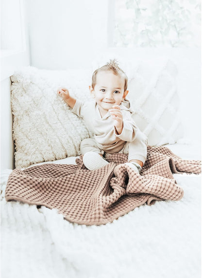 Konssy Waffle Baby Blankets, Nursery Blankets for Boys Girls, Swaddle Blankets Neutral Soft Lightweight Toddler and Kids Throw Blankets(Blush Pink)