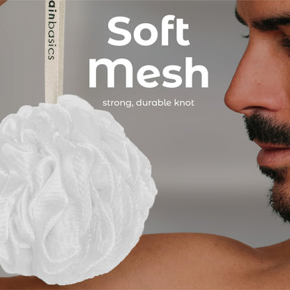 MainBasics Bath Shower Loofah Sponge Pouf Body Scrubber Exfoliator Body Wash Sponge (Set of 3, Airy Blossom)
