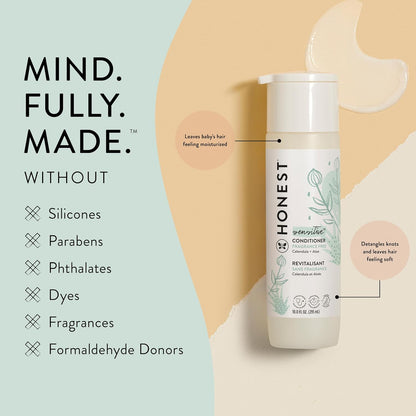The Honest Company Silicone-Free Conditioner | Gentle for Baby | Naturally Derived, Tear-free, Hypoallergenic | Fragrance Free Sensitive, 10 fl oz