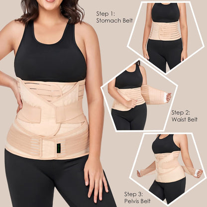 3 in 1 Postpartum Belly Band Wrap Support Recovery Girdles Abdominer Binder Post Surgery Belly&Waist&Pelvis Support Belt & Back Brace(Black, Small/Medium)