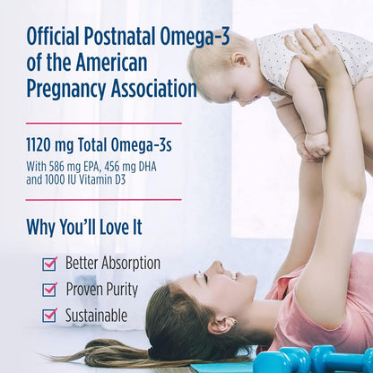 Nordic Naturals Postnatal Omega-3, Lemon - 60 Soft Gels - 1120 Total Omega-3 + 1000 IU Vitamin D3 - Formulated for New Moms; Supports Optimal Wellness, Positive Mood, Healthy Metabolism - 30 Servings