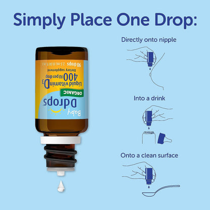 Ddrops Organic Baby 400 IU 90 Drops - Daily Vitamin D Liquid for Infants. Supports Teeth & Bone Health. No Preservatives, No Sugar, Non-GMO, Allergy-Friendly