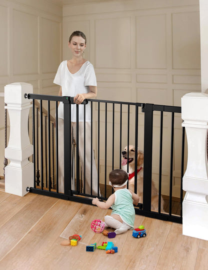 COMOMY 36" Extra Tall Baby Gate for Stairs Doorways, Fits Openings 29.5" to 48.8" Wide, Auto Close Extra Wide Dog Gate for House, Pressure Mounted Easy Walk Through Pet Gate with Door, Black