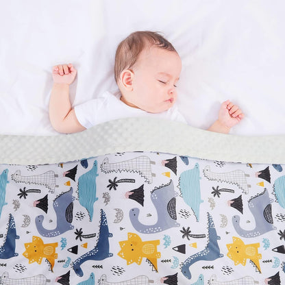 Donsonny Baby Blanket for Boys Girls Soft Minky with Double Layer Dotted Backing, Color Dinosaurs Printed 30 x 40 Inch Receiving Blanket