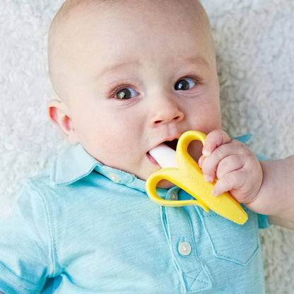 Baby Banana Yellow Banana Infant Toothbrush, Easy to Hold, Made in the USA, Train Infants Babies and Toddlers for Oral Hygiene, Teether Effect for Sore Gums, 4.33" x 0.39" x 7.87", BR003