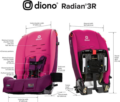 Diono Radian 3R, 3-in-1 Convertible Car Seat, Rear Facing & Forward Facing, 10 Years 1 Car Seat, Slim Fit 3 Across, Jet Black