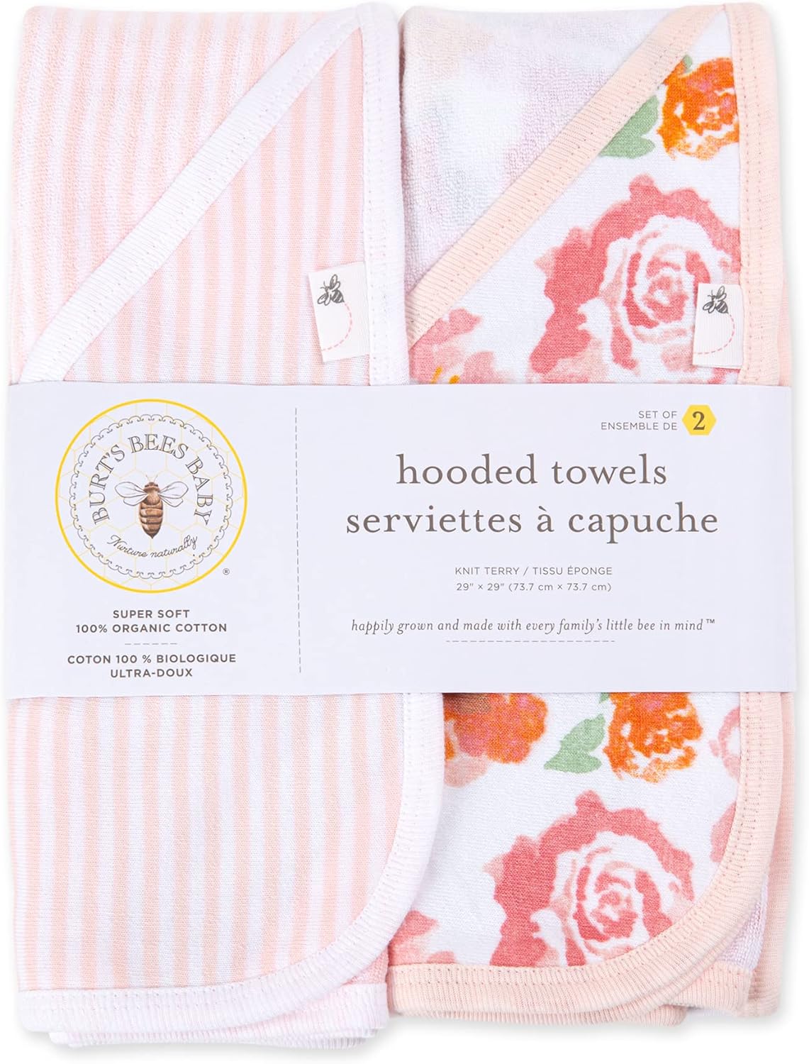 Burt's Bees Baby - Hooded Towels, Absorbent Knit Terry, Super Soft Single Ply, 100% Organic Cotton (Hello Moon!, 2-Pack)