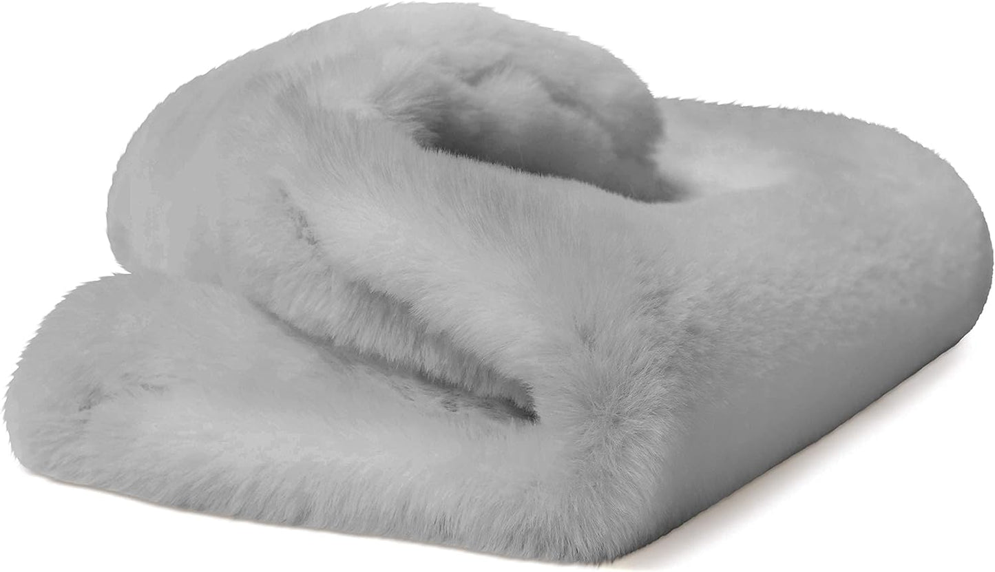 Milliard Reading Pillow with Shredded Memory Foam, Back Rest Pillow for Sitting in Bed with Faux Fur Removable Cover –18x15 inches (White)