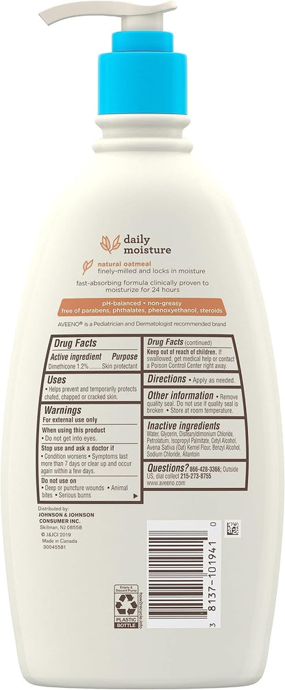 Aveeno Baby Daily Moisture Moisturizing Lotion for Delicate Skin with Natural Colloidal Oatmeal & Dimethicone, Hypoallergenic, Fragrance-, Phthalate- & Paraben-Free, 18 fl. oz (Package may vary)
