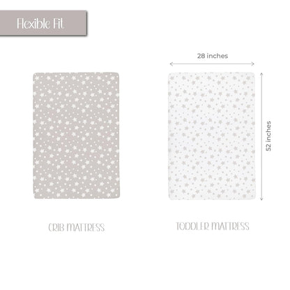 Crib Sheet Set | Toddler Sheet Set 2 Pack 100% Jersey Cotton Grey and White Abstract Stripes and Dots by Ely's & Co