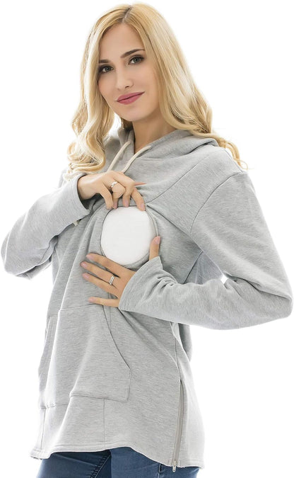 Bearsland Women's Maternity Sweater Clothes Nursing Sweatshirt Breastfeeding Hoodie With Pockets