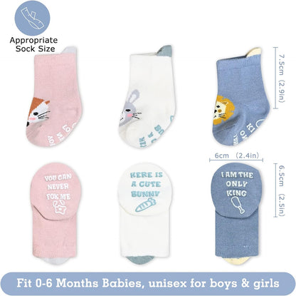 snawowo Funny Newborn Baby Socks with Grip, Cute Gender Neutral Gift for Baby Shower Registry Search, Non Slip Infant Socks