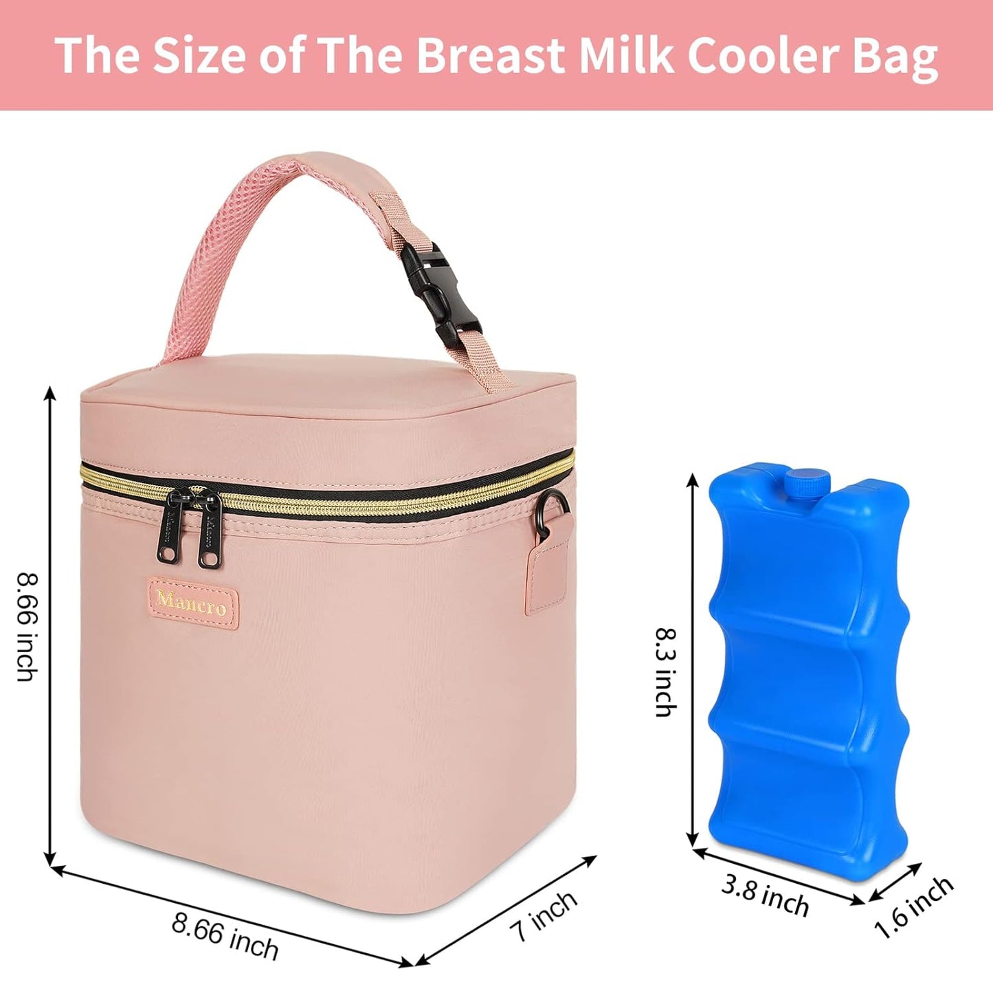 Mancro Breastmilk Cooler Bag with Ice Pack, Fits 6 Baby Bottles Up to 9 Ounce Insulated Bottle Bag, Breast Milk on The go Strap, for Nursing Mom Daycare, Black
