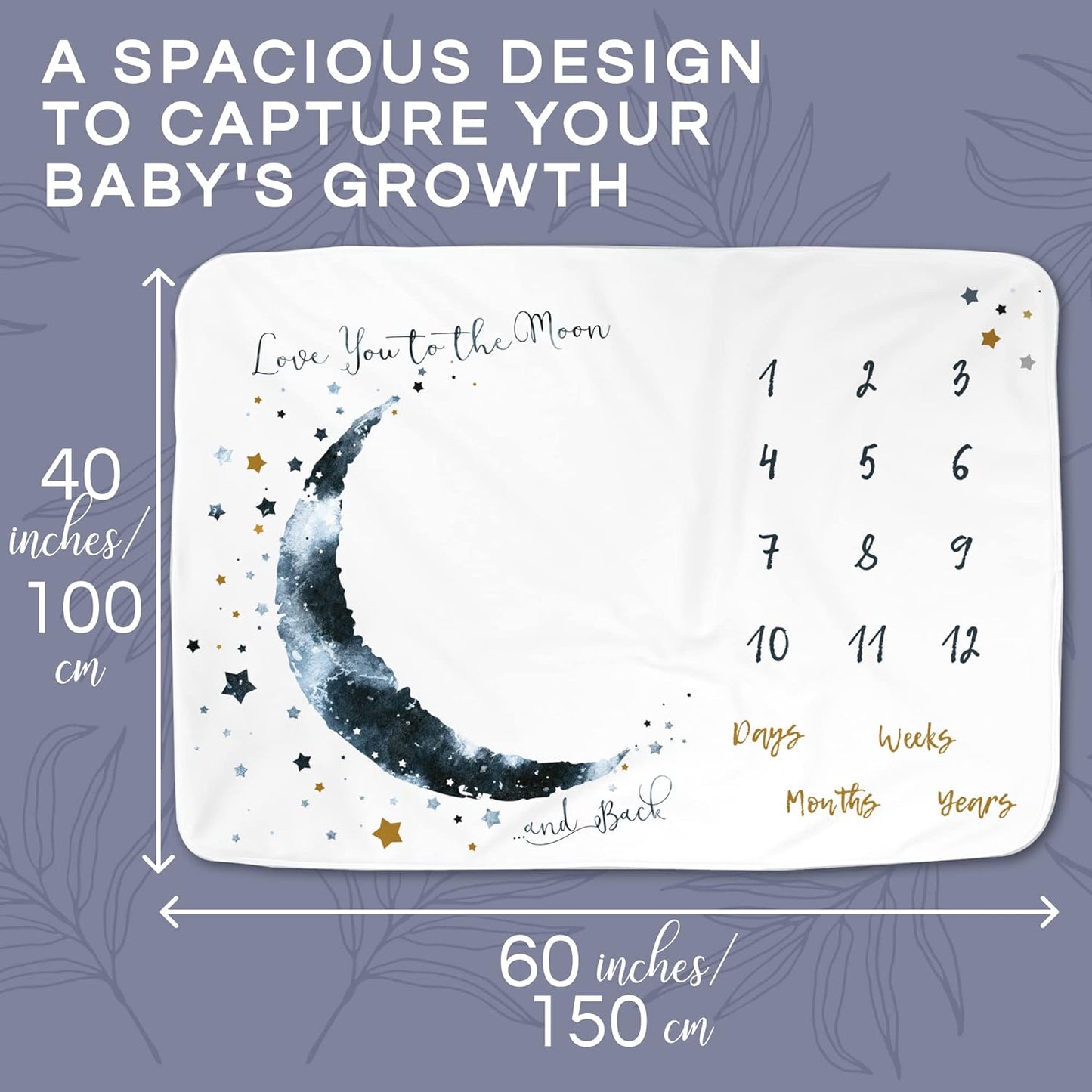 Luka&Lily Month Milestone Blanket- 60"x40" for Baby Boys - First Year Calendar Monthly Growth Chart, Moon - Shower Gifts