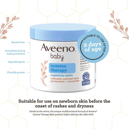 Aveeno Baby Eczema Therapy Nighttime Moisturizing Body Balm, Nourishing Skin Protectant Soothes & Relieves Dry, Itchy Skin from Eczema, Hypoallergenic, Fragrance- & Steroid-Free, 11 oz