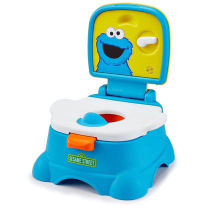 Sesame Street Elmo Hooray! 3-in-1 Potty Chair, Toilet Trainer, and Step Stool, Pretend Flush Handle, Gender Neutral Toddler Potty for Boys & Girls - Blue