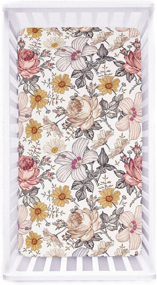 Crib Sheet Jersey Cotton, Fitted Cotton Baby & Toddler Universal Crib Sheets, Floral Crib Sheet Set