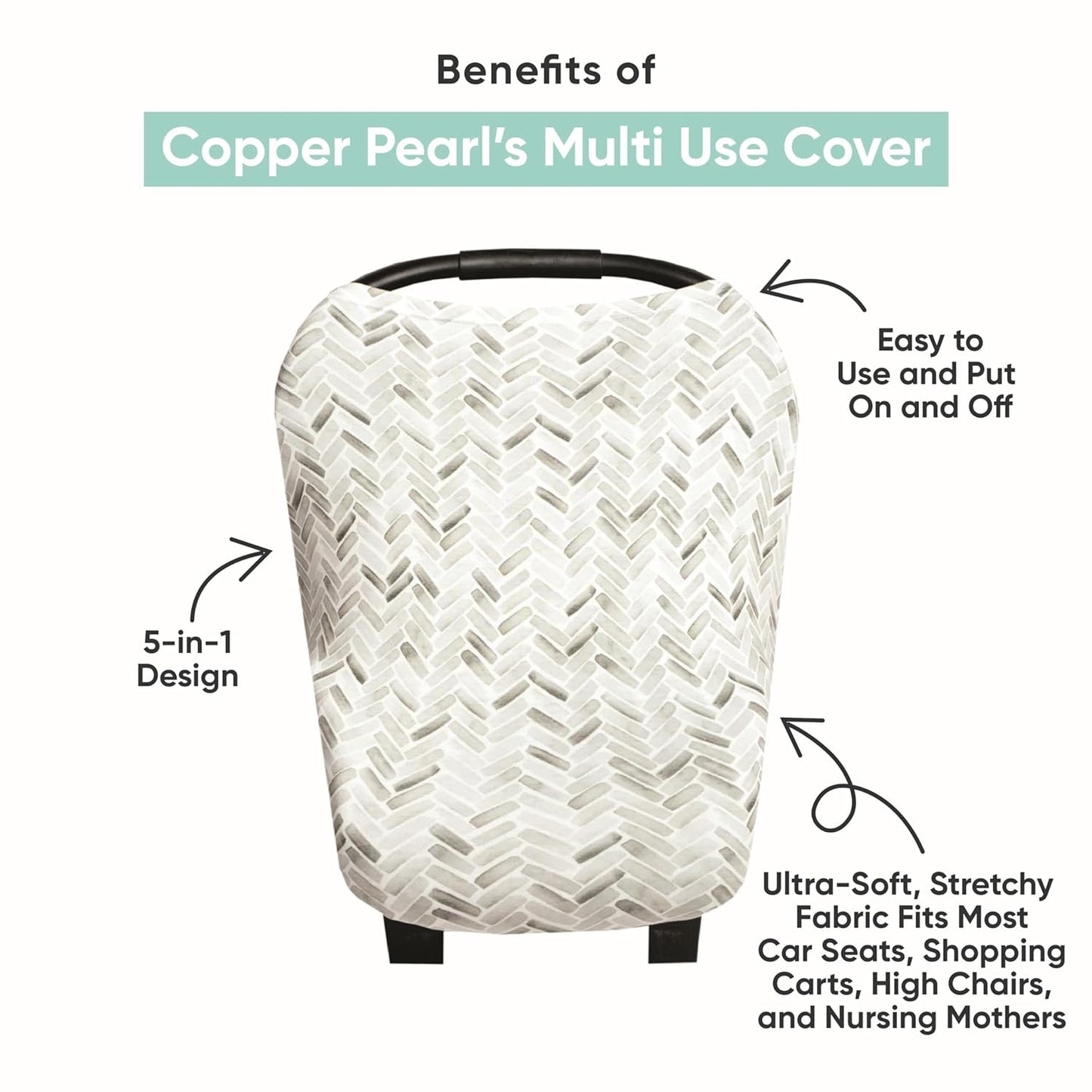 Baby Car Seat Cover Canopy and Nursing Cover Multi-Use Stretchy 5 in 1 Gift "Quill" by Copper Pearl