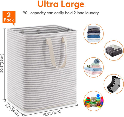 Lifewit 2 Pack Laundry Hamper Large Collapsible Laundry Baskets, Freestanding Waterproof Clothes Hamper with Easy Carry Handles in Laundry Room Bedroom Bathroom College Dorm for Adults, Grey, 2 x 75L
