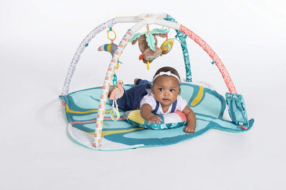 Infantino 4-in-1 Deluxe Twist & Fold Activity Gym & Play Mat, Tropical - Includes linkable Toys, Musical Monkey, Mirror and Bolster Pillow, for Newborns, Babies and Toddlers