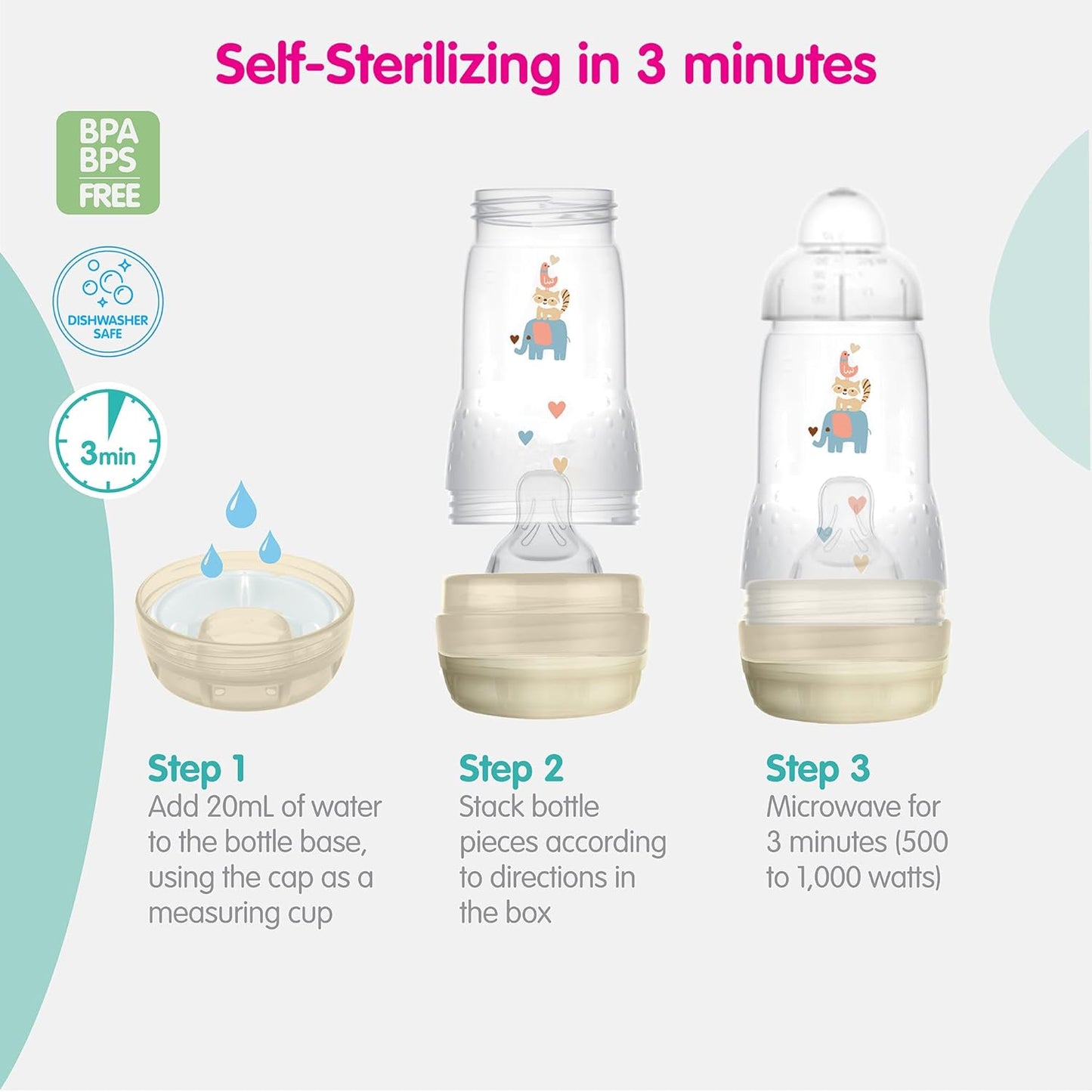 MAM Easy Start Anti Colic 5 oz Baby Bottle, Easy Switch Between Breast and Bottle, Reduces Air Bubbles, 2 Pack, Newborn, Girl