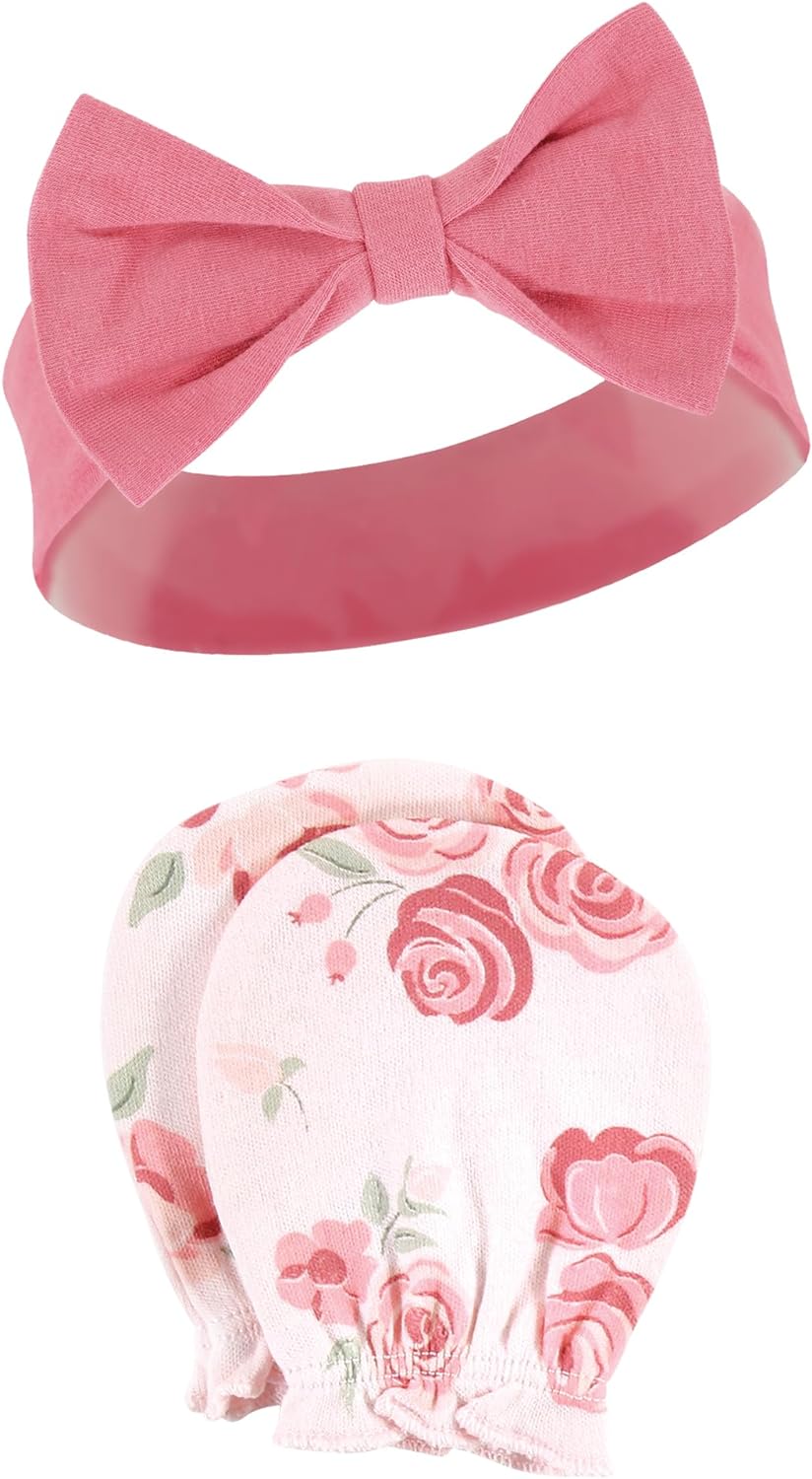 Hudson Baby Baby Girls' Cotton Headband and Scratch Mitten Set