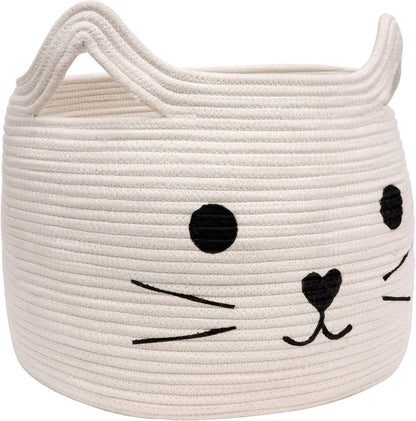 HiChen Large Woven Cotton Rope Storage Basket, Laundry Basket Organizer for Toys, Blanket, Clothes, Towels, Gifts | Pet Gift Basket for Cat, Dog - 15.7" L×11.8" H, Black