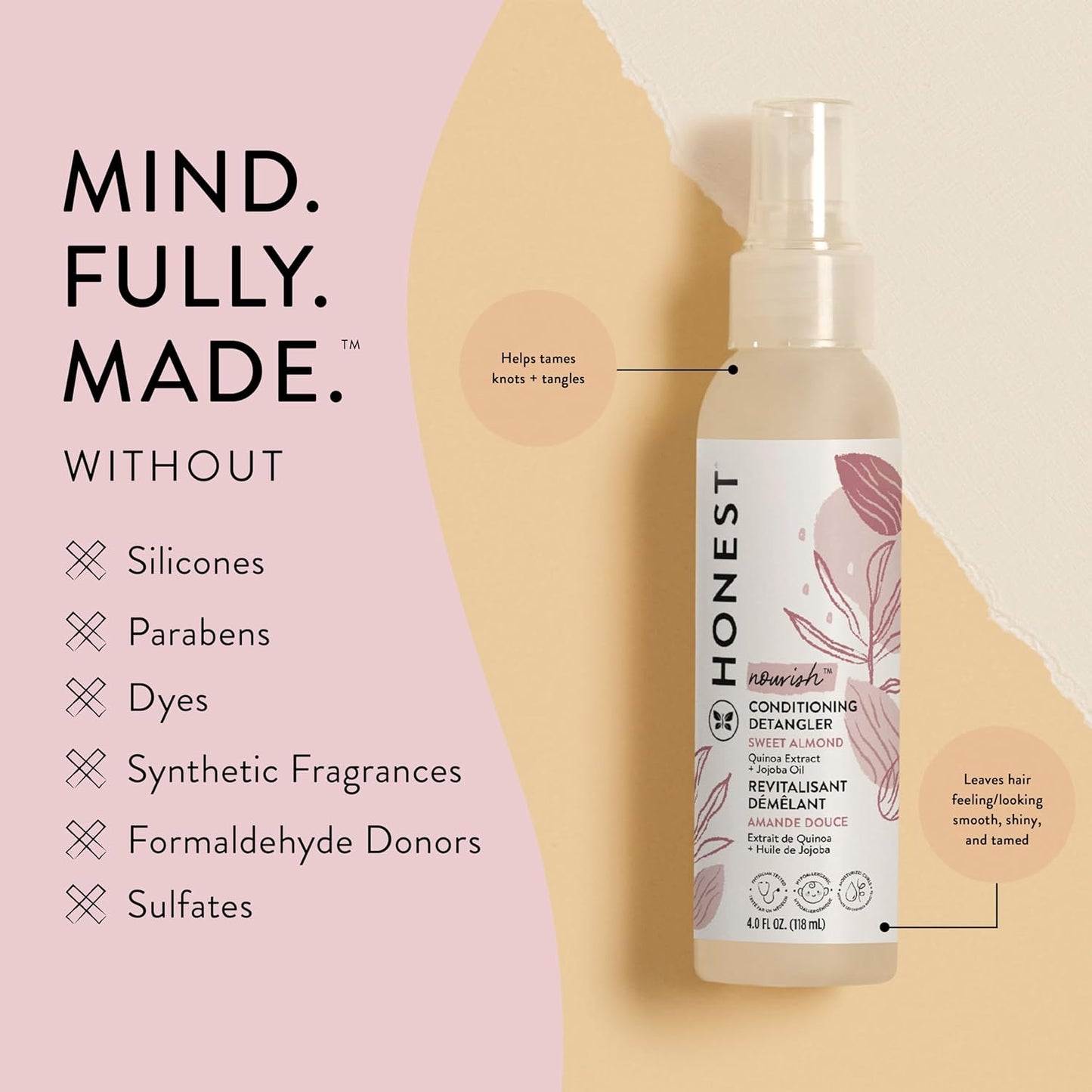 The Honest Company Conditioning Hair Detangler | Leave-in Conditioner + Fortifying Spray | Tear-free, Cruelty-Free, Hypoallergenic | Citrus Vanilla Refresh, 4 fl oz