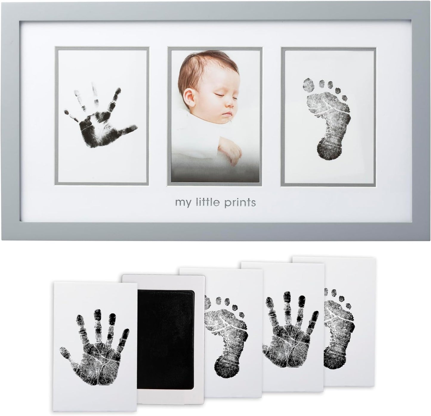 Pearhead Newborn Handprint and Footprint Nursery Picture Frame, Included No Mess Clean-Touch Ink Pad For Baby's Prints, Gender-Neutral Baby Keepsake Photo Frame, My Little Prints, White