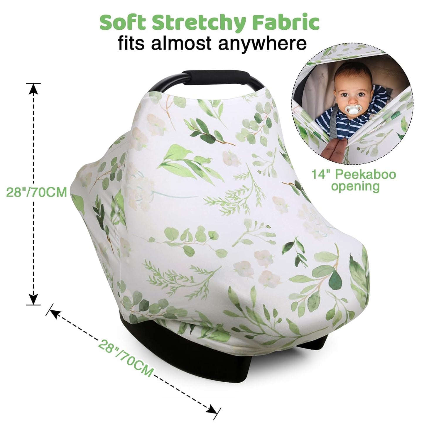 Rquite Car Seat Covers for Babies, Baby Car Seat Canopy Carrier Cover, Breathable Nursing Cover for Breastfeeding, Stretchy Carseat Cover Boys Girls, Multi-Use Infant Carseat Stroller Cover