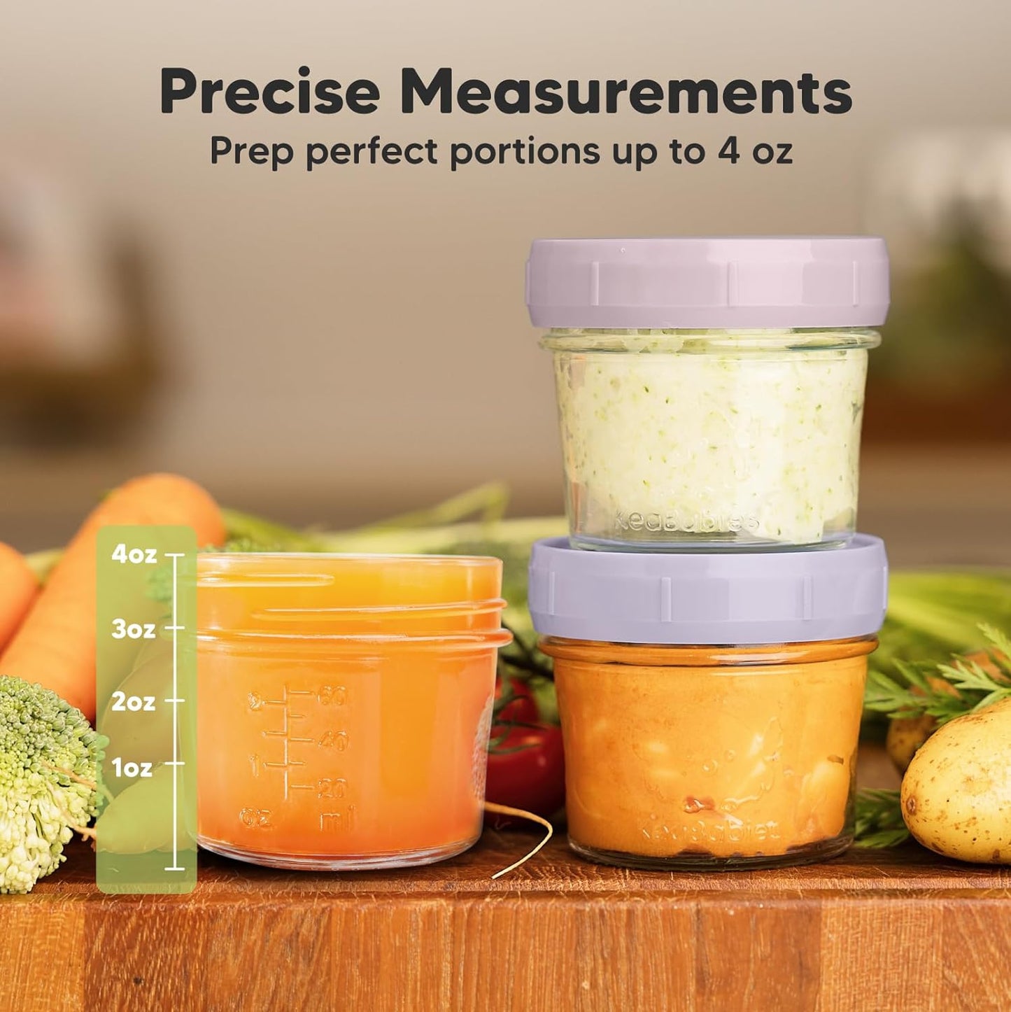KeaBabies 12-Pack Glass Baby Food Containers- 4 oz Leak-Proof, Microwavable Baby Food Storage Containers, Baby Food Freezer Tray,Puree Glass Baby Food Jars,Baby Bullet Jars with Lids (Musk Dusk)