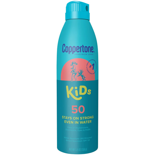 Coppertone Kids Sunscreen Spray SPF 50, Water Resistant Sunscreen for Kids, #1 Pediatrician Recommended Sunscreen Brand, Broad Spectrum Spray Sunscreen SPF 50, 5.5 Oz