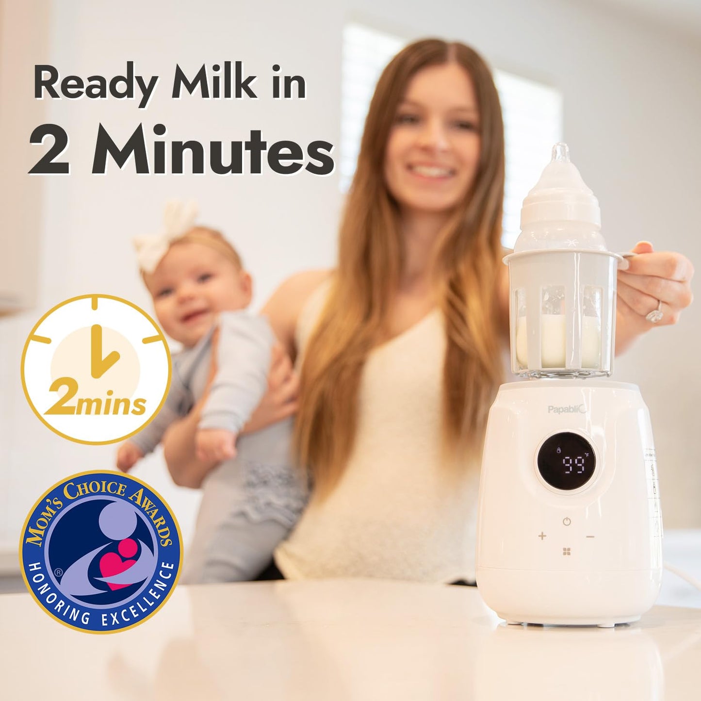 Papablic Ultra-Fast Bottle Warmer, Ready Milk in 2 Min, Baby Bottle Warmer for Breastmilk and Formula, Accurate Temperature Control and Automatic Shut-Off, Bottle Warmers for All Bottles