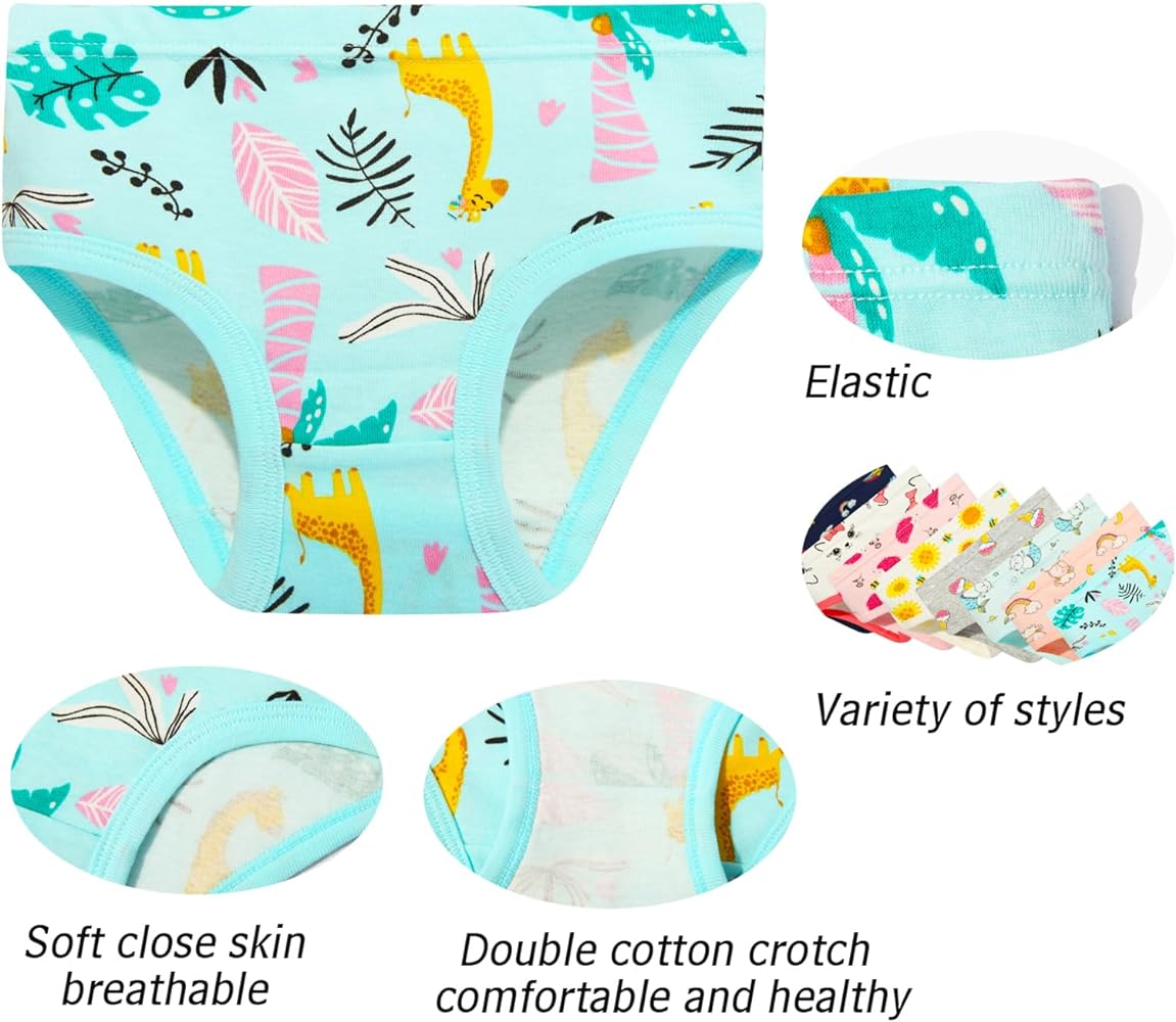 NEIYISHE Girls' Cotton Brief Breathable Toddler Panties Kids Assorted Underwears 6-8 pieces