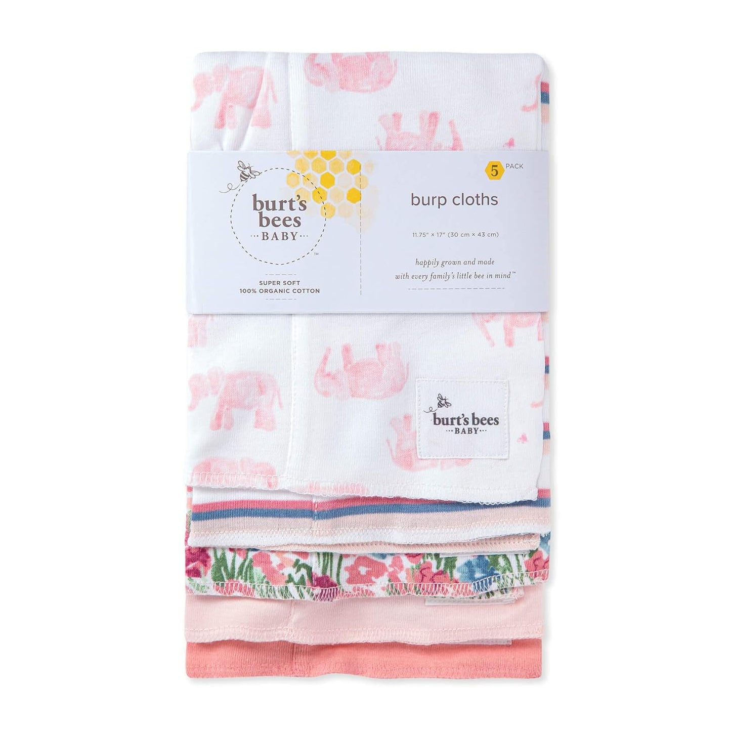 Burt's Bees Baby - Burp Cloths, 5-Pack Extra Absorbent 100% Organic Cotton Burp Cloths (Hello Moon!) (LY27010-IND-OS-H)