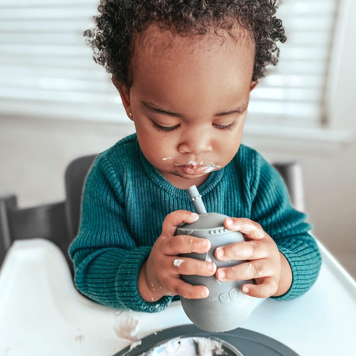 ez pz Tiny Cup (Gray) - 100% Silicone Training Cup for Infants - Designed by a Pediatric Feeding Specialist - 4 months+ - Baby-led Weaning Gear & Baby Gift