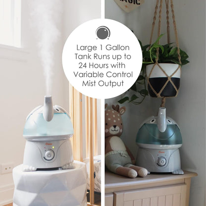 Crane Adorables Ultrasonic Humidifiers for Bedroom and Baby Nursery, 1 Gallon Cool Mist Air Humidifier for Large Room or Kid's Room, Humidifier Filters Optional, Elephant