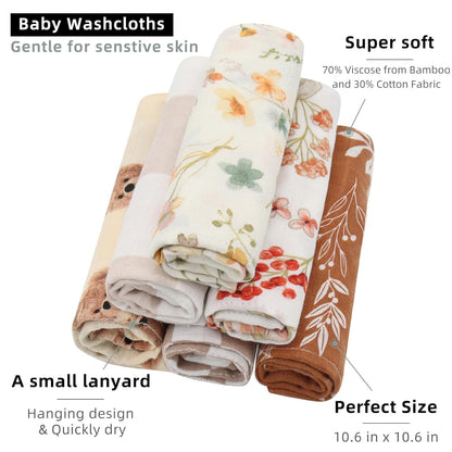 LifeTree 6 Pack Baby Muslin Washcloths for Unisex, Viscose from Bamboo Cotton Wash Cloth Set for Baby Face Body, Soft for Newborn Infants Kids Girls and Boys