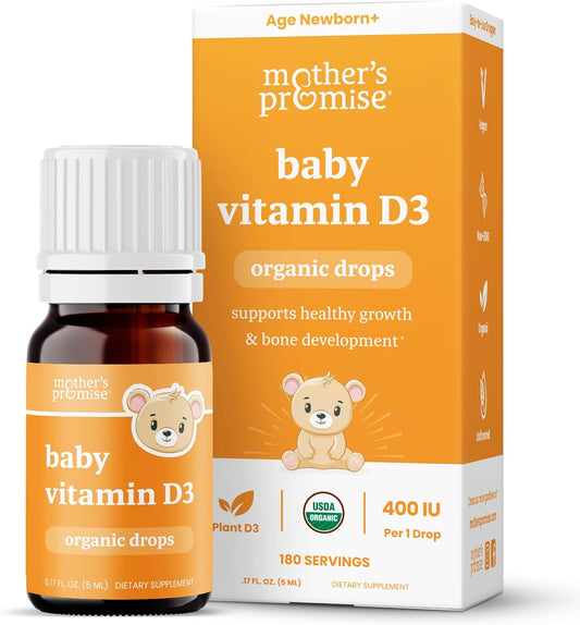 Organic Vitamin D Drops for Babies, Infants & Toddlers | 100% Plant-Based, 180 Servings 400 IU Baby Vitamin D3 Liquid Supplement | Supports Healthy Growth, Bones, Heart & Immune Health for Newborns