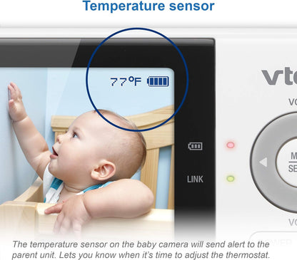 VTech VM819 Video Baby Monitor with 19 Hour Battery Life, 1000ft Long Range, 2.8” Display, Auto Night Vision, 2Way Audio Talk, Temperature Sensor and Lullabies,480p