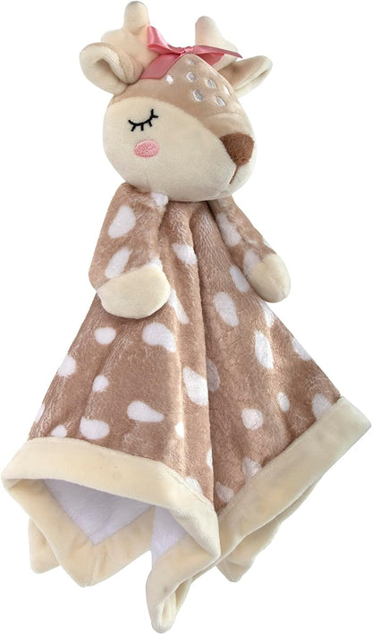 Minky Animal Snuggler Lovey Blanket for Kids, Babies, Boys, Girls, Gender Neutral Security Blanket with Stuffed Animal (Freckled Fawn)