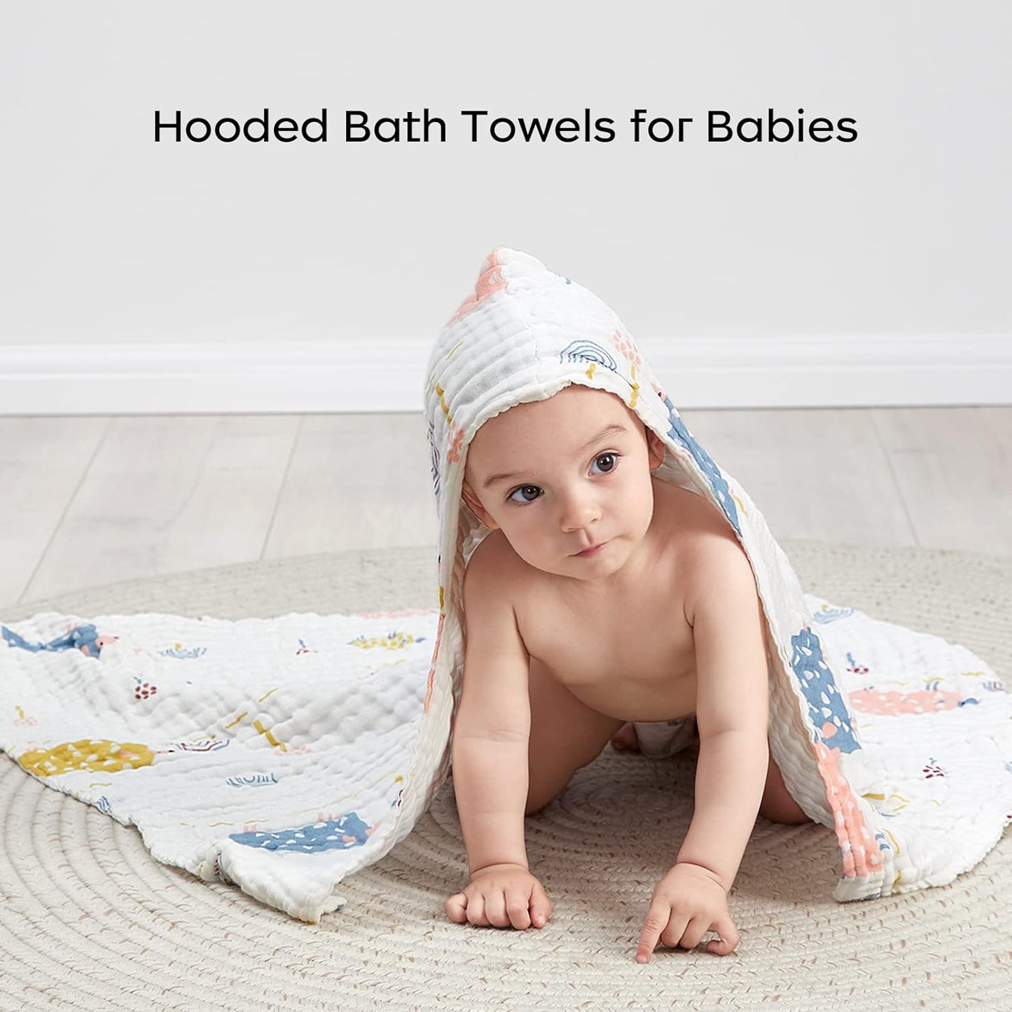 bc babycare 2 Pack Baby Towels, Natural Muslin Cotton Baby Bath Towel, Soft Absorbent Hooded Baby Towels, Unisex Infant Bath Towels for Baby to Toddler Boys Girls, Large Size 37.4 * 37.4 Inch