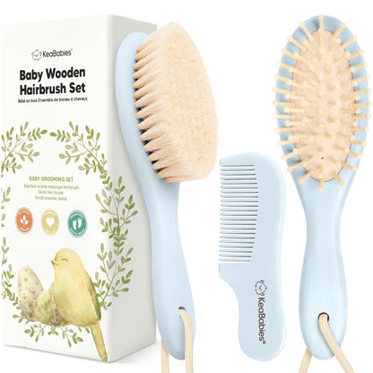 Baby Hair Brush and Comb Set for Newborn - Wooden Baby Hair Brush Set with Soft Goat Bristle, Baby Brush Set for Newborns, Baby Brush and Comb Set Girl,Toddler Cradle Cap Brush (Oval, Walnut)