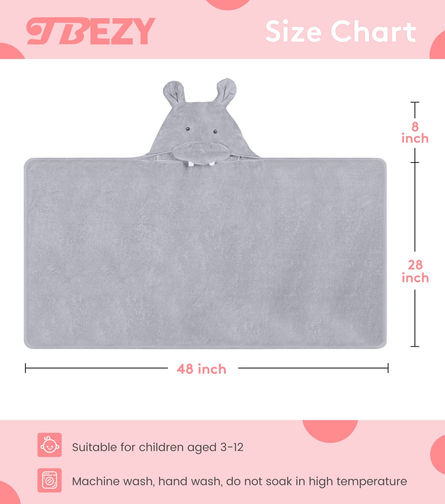 TBEZY Hooded Towel for Kids 100% Cotton Ultra Soft with Unique Animal Design Large for Infants 3-10 Years (Unicorn)