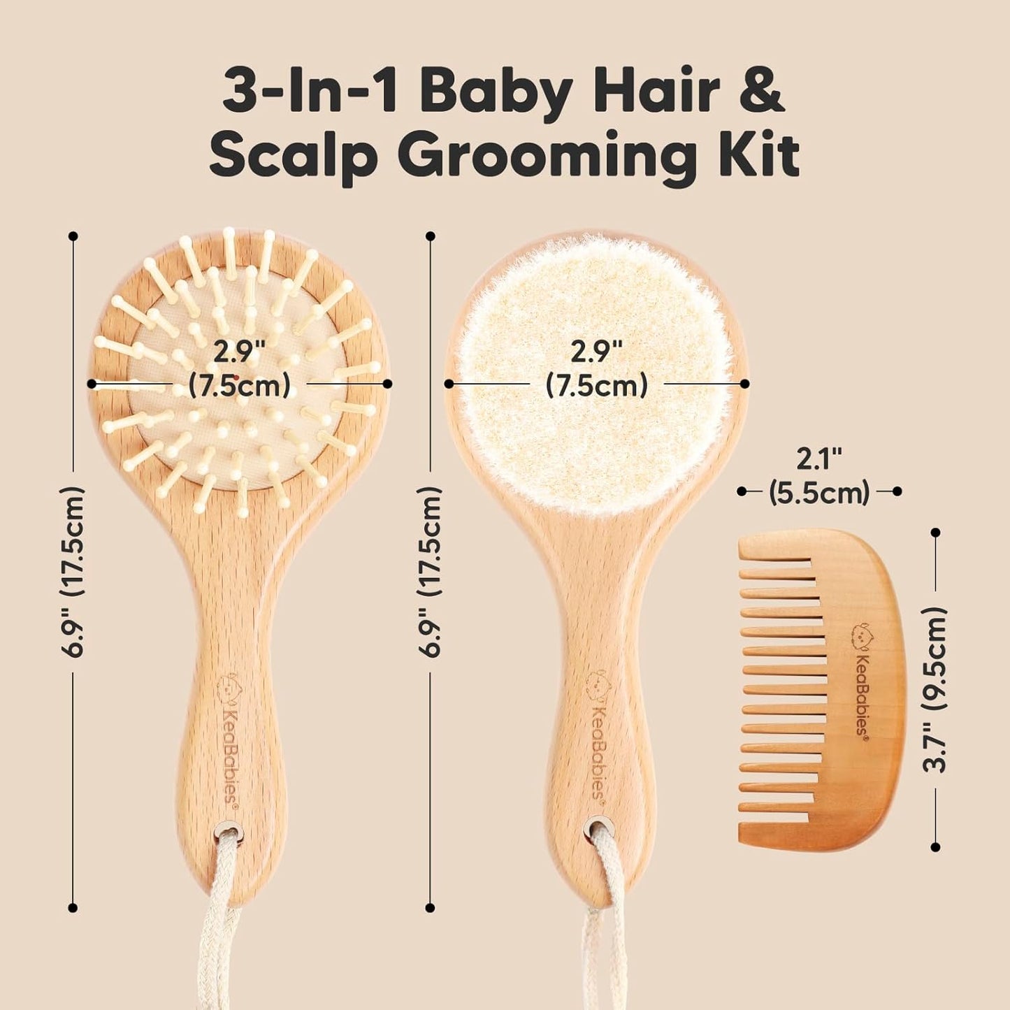 Baby Hair Brush and Comb Set for Newborn - Wooden Baby Hair Brush Set with Soft Goat Bristle, Baby Brush Set for Newborns, Baby Brush and Comb Set Girl,Toddler Cradle Cap Brush (Oval, Walnut)