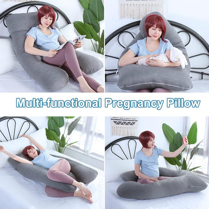 MOON PINE U Shaped Pregnancy Pillow, Maternity Full Body Pillow for Back, Legs and Belly Support, Sleeping Pillow for Pregnant Women and Side Sleepers with Removable Cover (Grey)