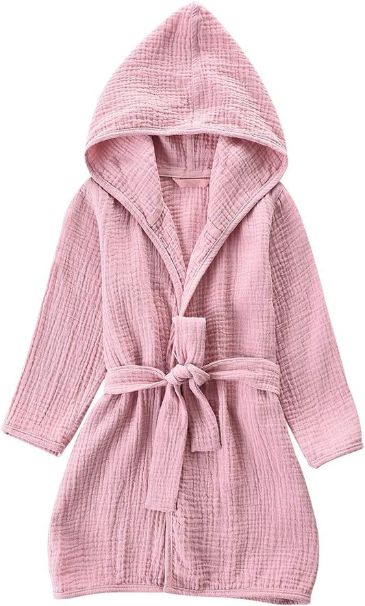 Organic Cotton Toddler Bathrobe, Soft and Breathable Robe for Kid, Boy& Girl Hooded Towel