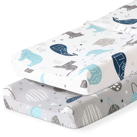Stretchy Changing Pad Covers for Boys Girls,2 Pack Jersey Knit,Elephant & Whale