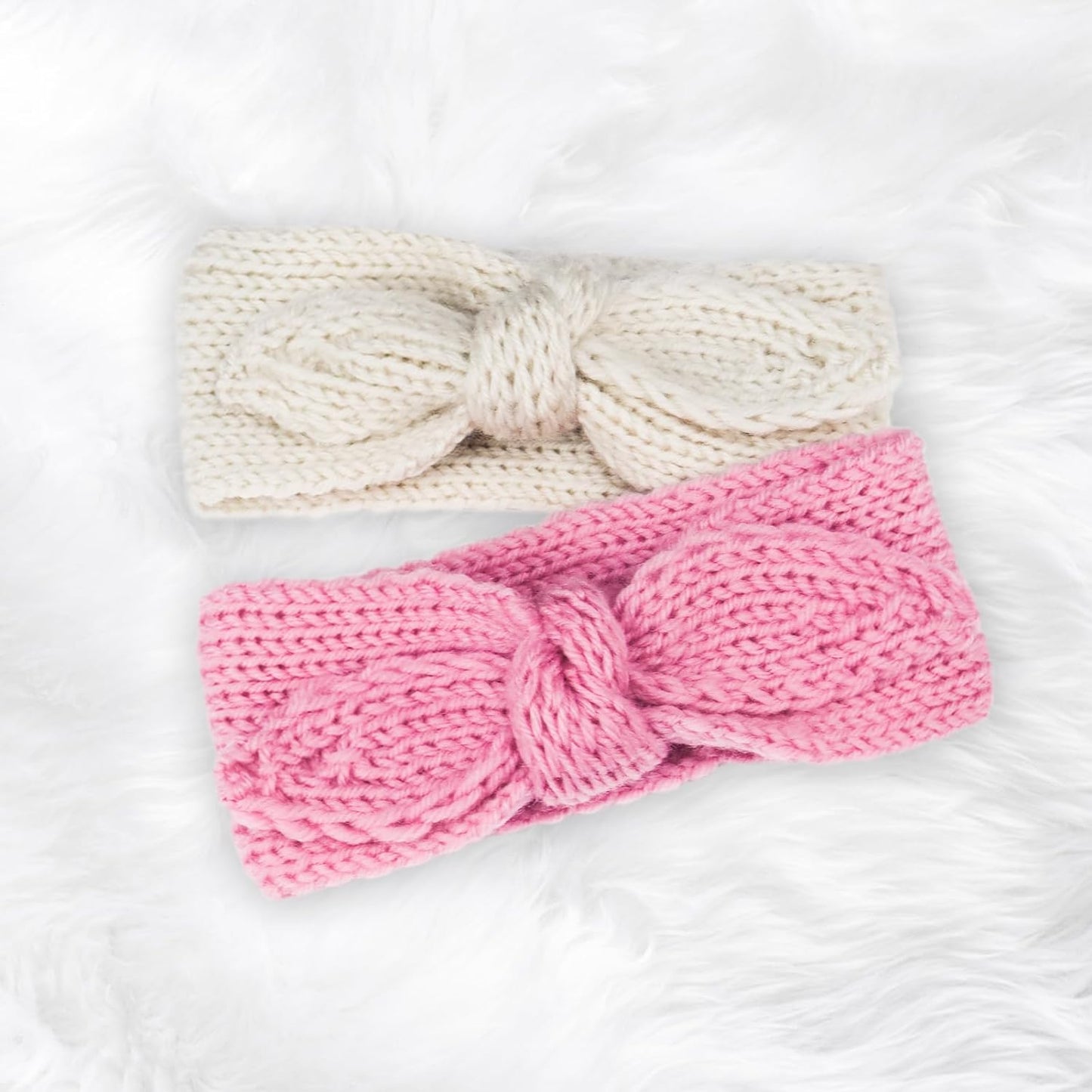Fmeida 3 Pack Baby Girl Headband, Warm Rabbit Knot Hair Band, Knit Head Wrap Elastics Hairbands, Hair Accessories for Newborn Infant Toddlers Kids Children | White+Camel+Coffee
