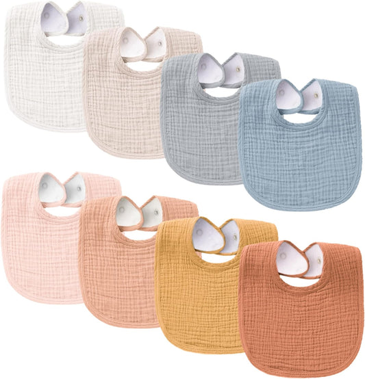 Konssy Muslin Baby Bibs 8 Pack Baby Bandana Drool Bibs Cotton for Unisex Boys Girls, 8 Solid Colors Set for Teething Drooling
